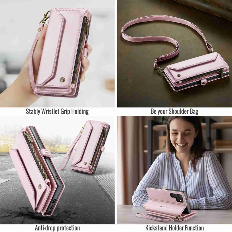 For Samsung Galaxy S22 Ultra 5G CaseMe C36 Card Slots Zipper Wallet RFID Anti-theft Leather Phone Case(Pink)