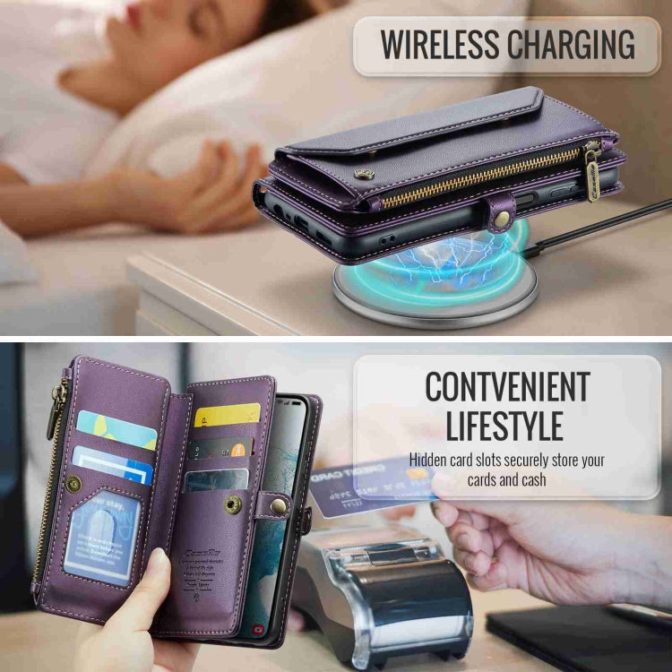 For Samsung Galaxy S22 5G CaseMe C36 Card Slots Zipper Wallet RFID Anti-theft Leather Phone Case(Purple)