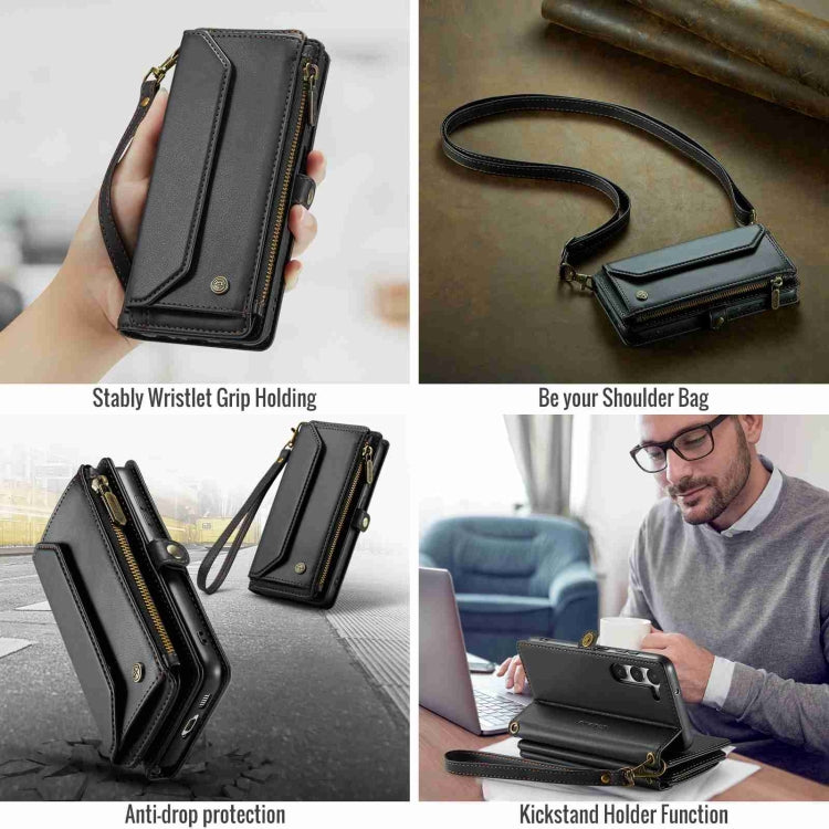 For Samsung Galaxy S23+ 5G CaseMe C36 Card Slots Zipper Wallet RFID Anti-theft Leather Phone Case(Black)