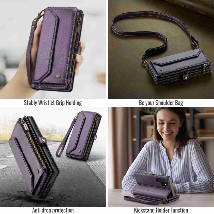 For Samsung Galaxy S23 Ultra 5G CaseMe C36 Card Slots Zipper Wallet RFID Anti-theft Leather Phone Case(Purple)