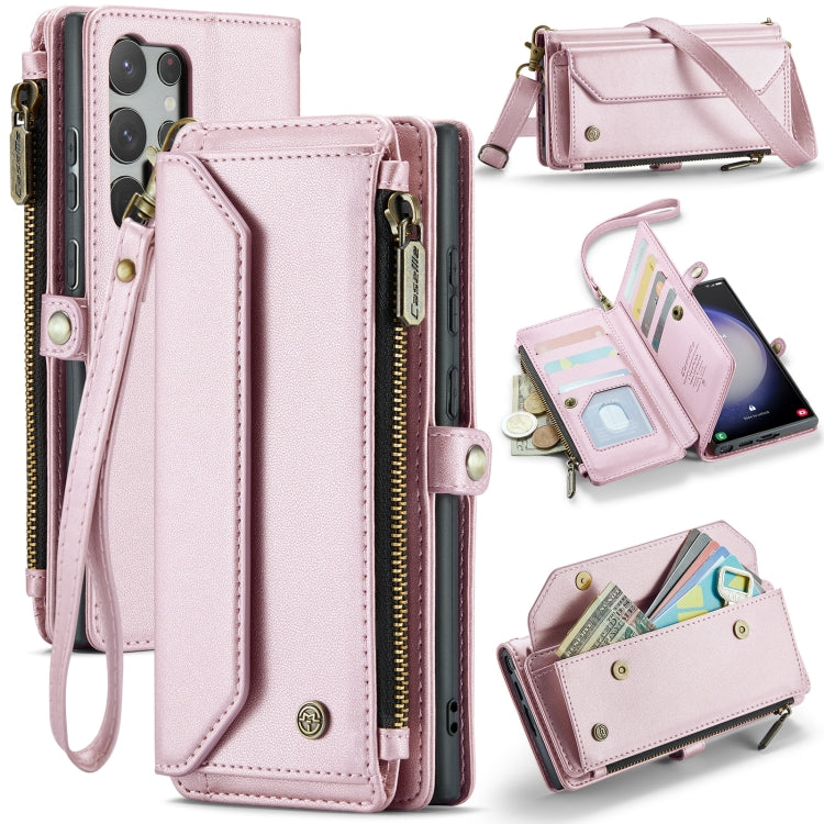 For Samsung Galaxy S23 Ultra 5G CaseMe C36 Card Slots Zipper Wallet RFID Anti-theft Leather Phone Case(Pink)