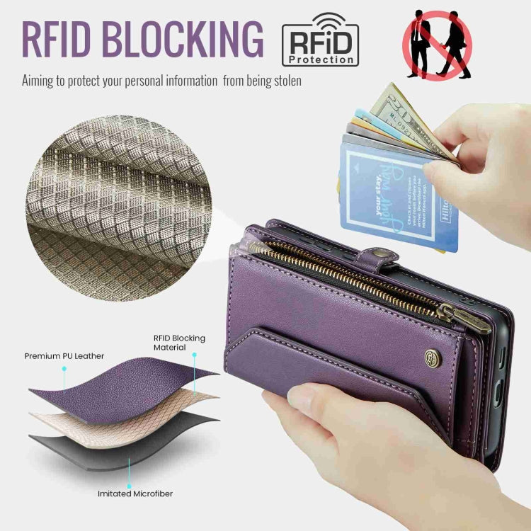 For Samsung Galaxy S23 5G CaseMe C36 Card Slots Zipper Wallet RFID Anti-theft Leather Phone Case(Purple)