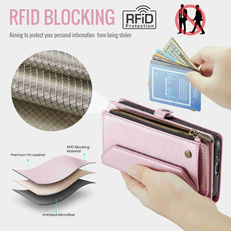 For Samsung Galaxy S23 5G CaseMe C36 Card Slots Zipper Wallet RFID Anti-theft Leather Phone Case(Pink)