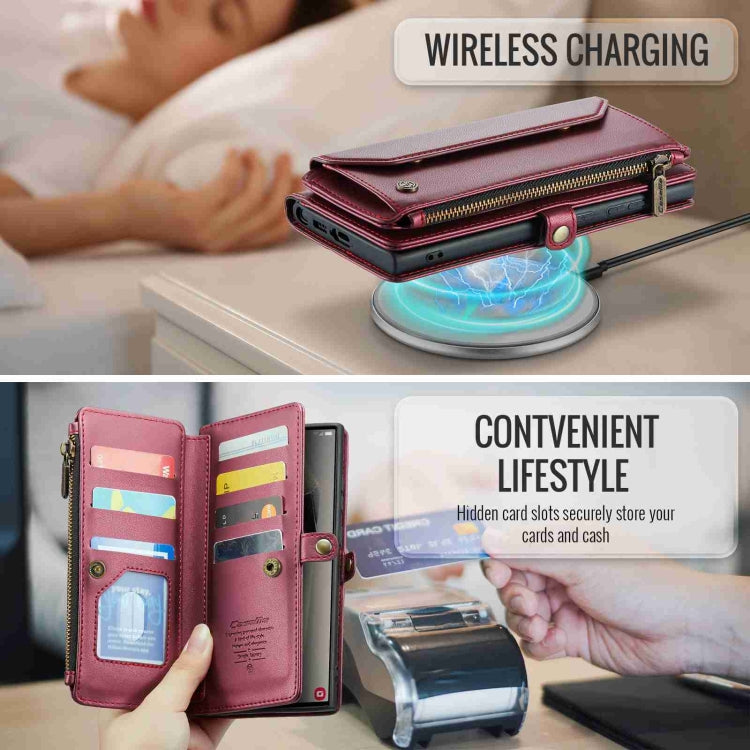 For Samsung Galaxy S24 Ultra 5G CaseMe C36 Card Slots Zipper Wallet RFID Anti-theft Leather Phone Case(Wine Red)