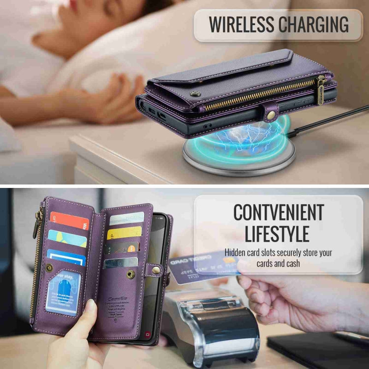 For Samsung Galaxy S24 5G CaseMe C36 Card Slots Zipper Wallet RFID Anti-theft Leather Phone Case(Purple)