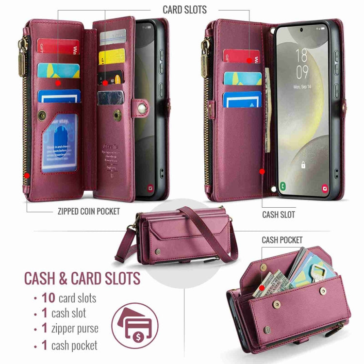 For Samsung Galaxy S24 5G CaseMe C36 Card Slots Zipper Wallet RFID Anti-theft Leather Phone Case(Wine Red)