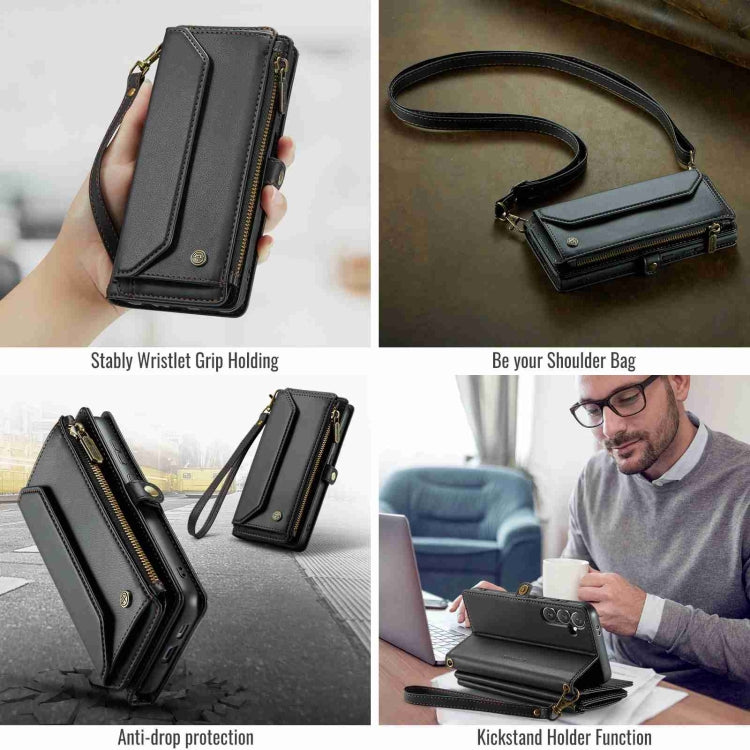 For Samsung Galaxy S24+ 5G CaseMe C36 Card Slots Zipper Wallet RFID Anti-theft Leather Phone Case(Black)