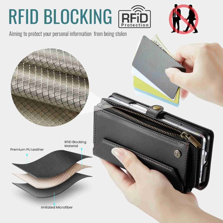 For Samsung Galaxy Z Fold4 CaseMe C36 Card Slots Zipper Wallet RFID Anti-theft Leather Phone Case(Black)
