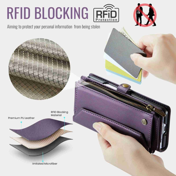 For Samsung Galaxy Z Fold4 CaseMe C36 Card Slots Zipper Wallet RFID Anti-theft Leather Phone Case(Purple)