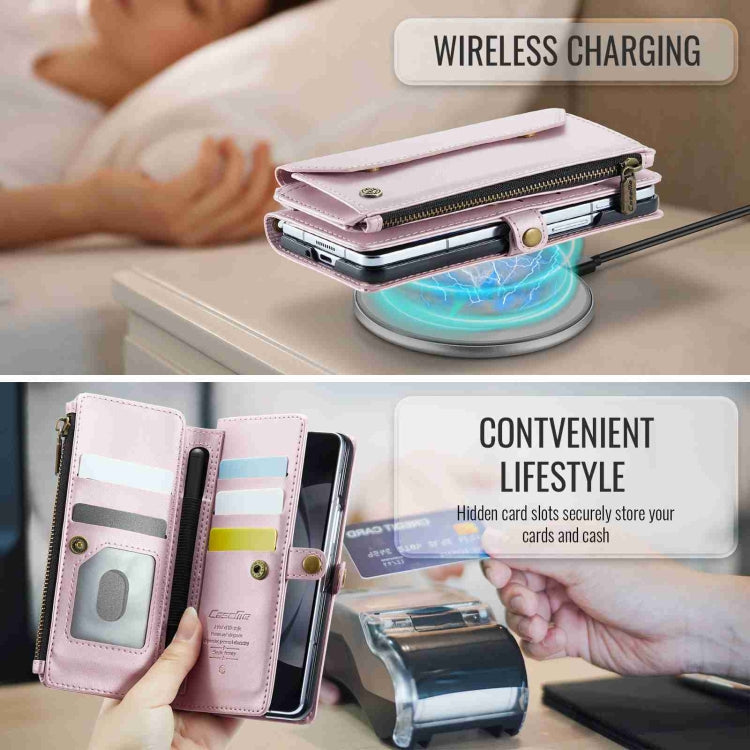 For Samsung Galaxy Z Fold5 CaseMe C36 Card Slots Zipper Wallet RFID Anti-theft Leather Phone Case(Pink)