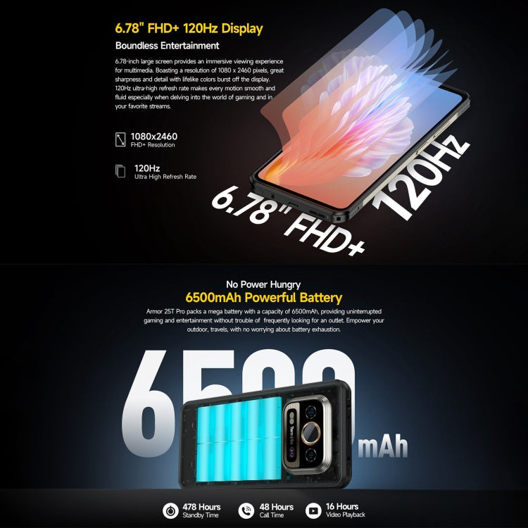 [HK Warehouse] Ulefone Armor 25T Pro Rugged Phone, 8GB+256GB, Thermal Imaging, 6.78 inch Android 15 MediaTek Dimensity 6300 Octa Core, Network: 5G, NFC(Frost Black)