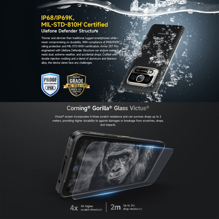 [HK Warehouse] Ulefone Armor 25T Pro Rugged Phone, 8GB+256GB, Thermal Imaging, 6.78 inch Android 15 MediaTek Dimensity 6300 Octa Core, Network: 5G, NFC(Frost Black)