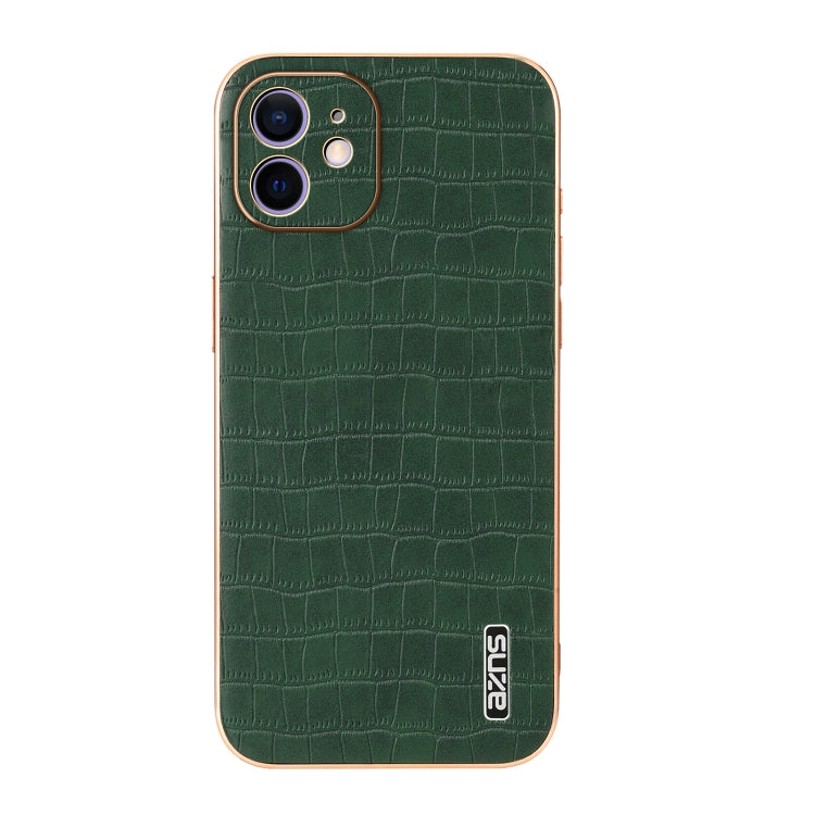 For iPhone 11 AZNS Electroplated Frame Crocodile Texture Full Coverage Phone Case(Green)