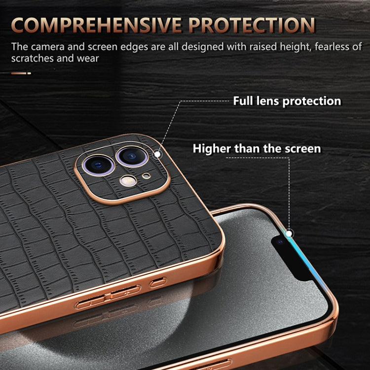 For iPhone 11 AZNS Electroplated Frame Crocodile Texture Full Coverage Phone Case(White)