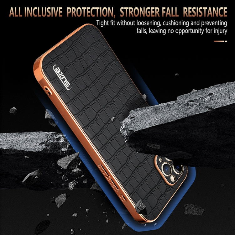 For iPhone 11 Pro AZNS Electroplated Frame Crocodile Texture Full Coverage Phone Case(Green)