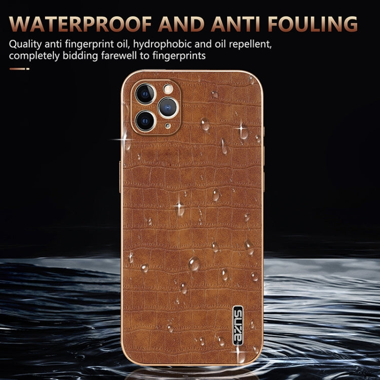 For iPhone 11 Pro AZNS Electroplated Frame Crocodile Texture Full Coverage Phone Case(Blue)