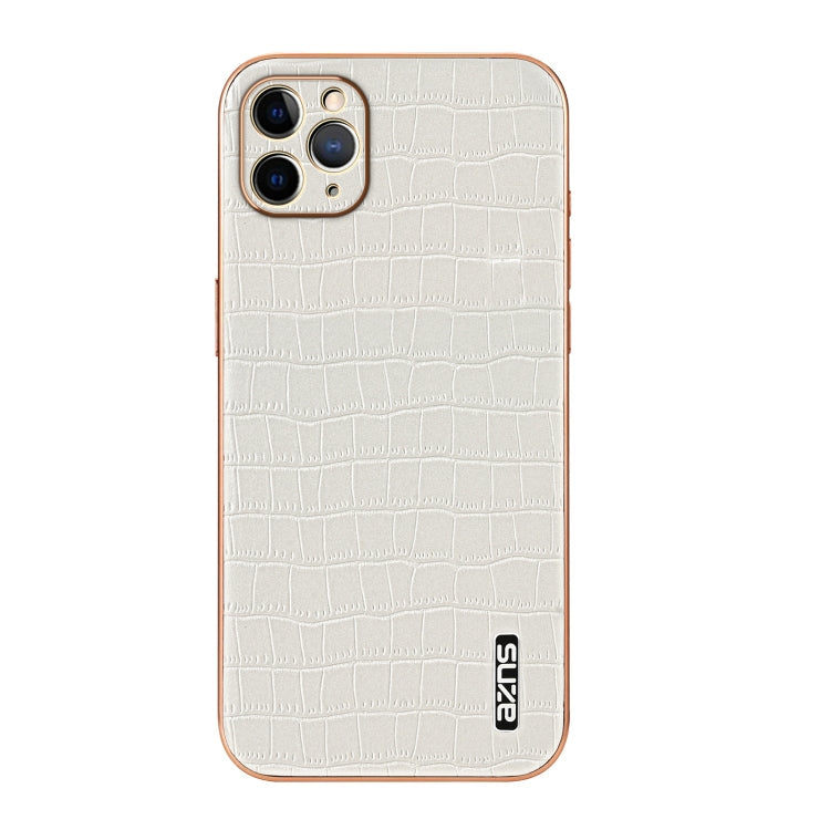 For iPhone 11 Pro AZNS Electroplated Frame Crocodile Texture Full Coverage Phone Case(White)