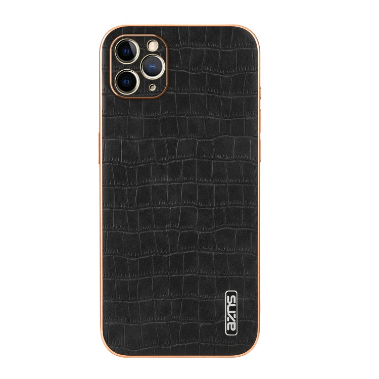 For iPhone 11 Pro Max AZNS Electroplated Frame Crocodile Texture Full Coverage Phone Case(Black)