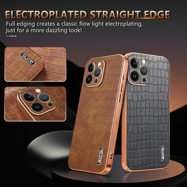For iPhone 11 Pro Max AZNS Electroplated Frame Crocodile Texture Full Coverage Phone Case(Black)