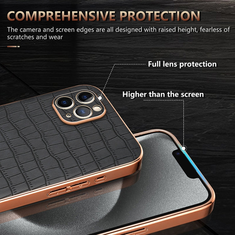For iPhone 11 Pro Max AZNS Electroplated Frame Crocodile Texture Full Coverage Phone Case(Black)