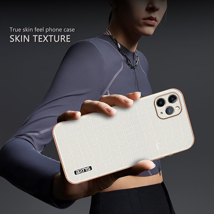 For iPhone 11 Pro Max AZNS Electroplated Frame Crocodile Texture Full Coverage Phone Case(Brown)