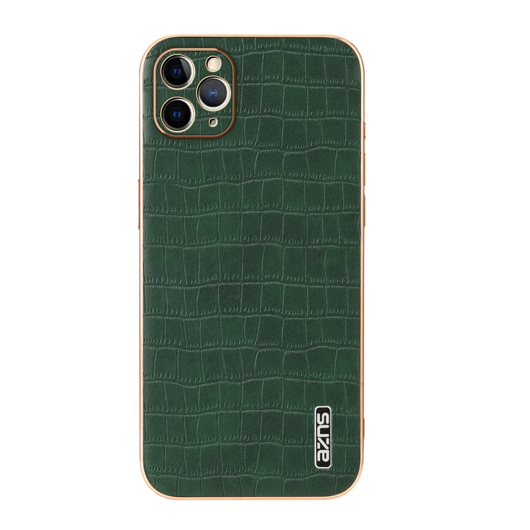 For iPhone 11 Pro Max AZNS Electroplated Frame Crocodile Texture Full Coverage Phone Case(Green)
