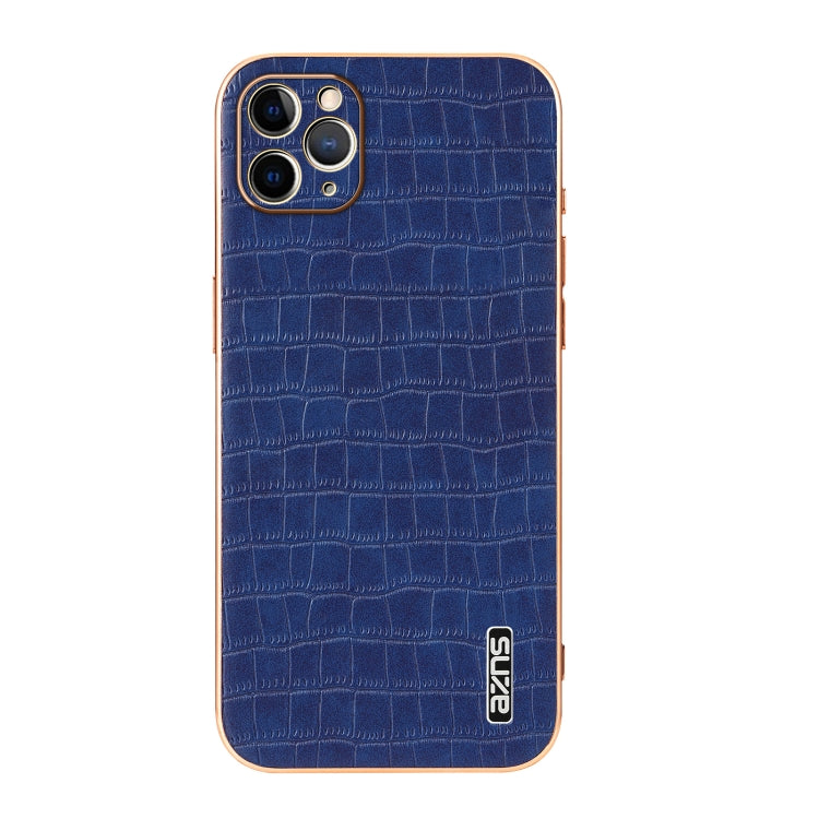 For iPhone 11 Pro Max AZNS Electroplated Frame Crocodile Texture Full Coverage Phone Case(Blue)