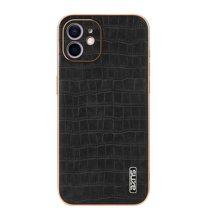 For iPhone 12 AZNS Electroplated Frame Crocodile Texture Full Coverage Phone Case(Black)