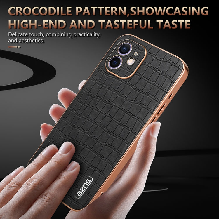 For iPhone 12 AZNS Electroplated Frame Crocodile Texture Full Coverage Phone Case(Black)