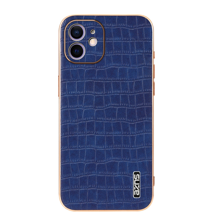For iPhone 12 AZNS Electroplated Frame Crocodile Texture Full Coverage Phone Case(Blue)