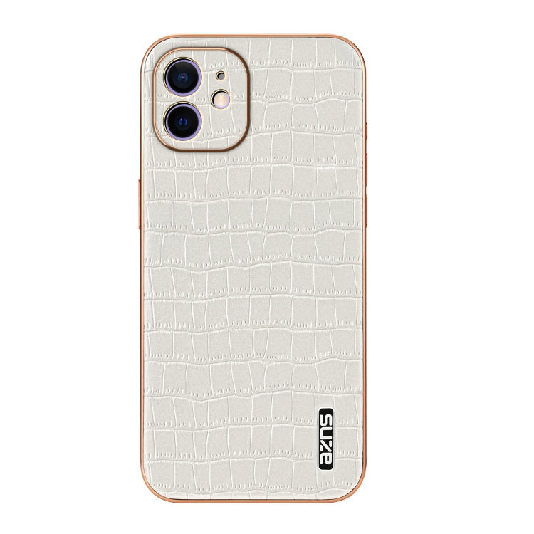 For iPhone 12 AZNS Electroplated Frame Crocodile Texture Full Coverage Phone Case(White)