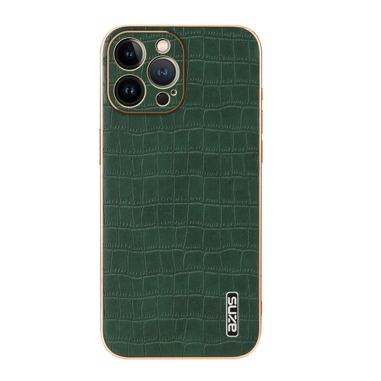 For iPhone 12 Pro AZNS Electroplated Frame Crocodile Texture Full Coverage Phone Case(Green)