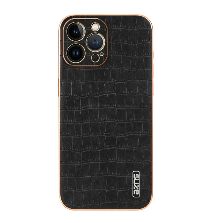 For iPhone 12 Pro Max AZNS Electroplated Frame Crocodile Texture Full Coverage Phone Case(Black)
