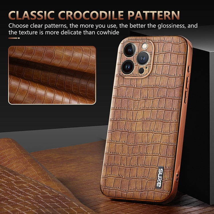 For iPhone 12 Pro Max AZNS Electroplated Frame Crocodile Texture Full Coverage Phone Case(Green)