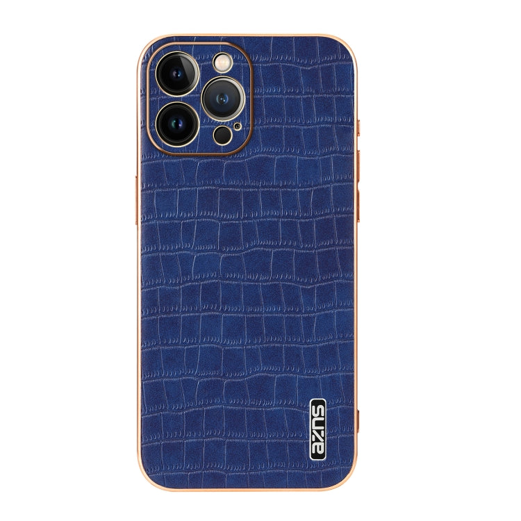 For iPhone 12 Pro Max AZNS Electroplated Frame Crocodile Texture Full Coverage Phone Case(Blue)
