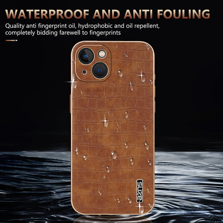 For iPhone 13 AZNS Electroplated Frame Crocodile Texture Full Coverage Phone Case(Black)