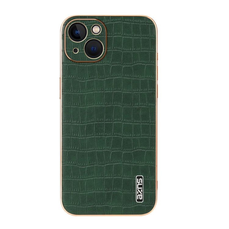 For iPhone 13 AZNS Electroplated Frame Crocodile Texture Full Coverage Phone Case(Green)