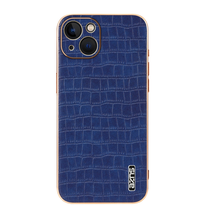 For iPhone 13 AZNS Electroplated Frame Crocodile Texture Full Coverage Phone Case(Blue)