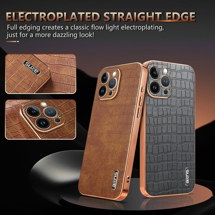 For iPhone 13 Pro AZNS Electroplated Frame Crocodile Texture Full Coverage Phone Case(Blue)