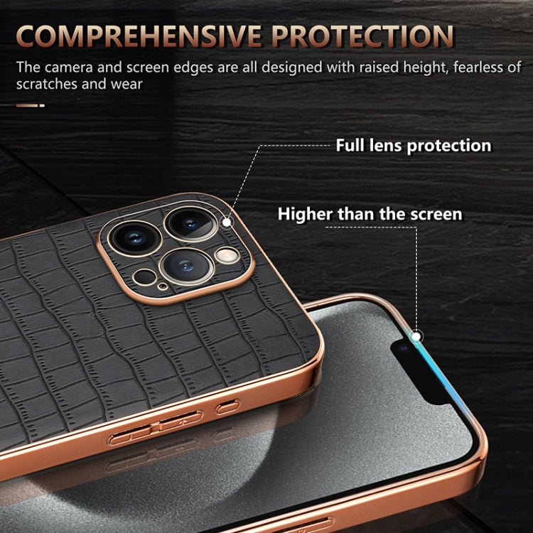 For iPhone 13 Pro Max AZNS Electroplated Frame Crocodile Texture Full Coverage Phone Case(Black)