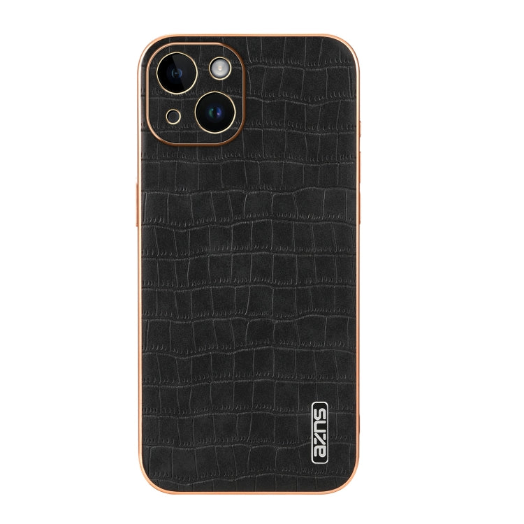 For iPhone 14 AZNS Electroplated Frame Crocodile Texture Full Coverage Phone Case(Black)
