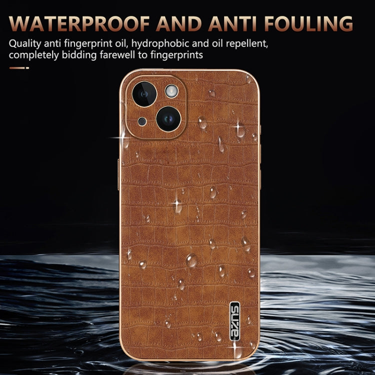 For iPhone 14 AZNS Electroplated Frame Crocodile Texture Full Coverage Phone Case(Black)