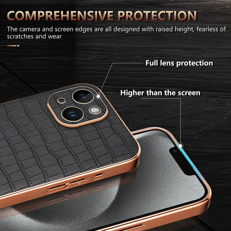 For iPhone 14 AZNS Electroplated Frame Crocodile Texture Full Coverage Phone Case(Green)