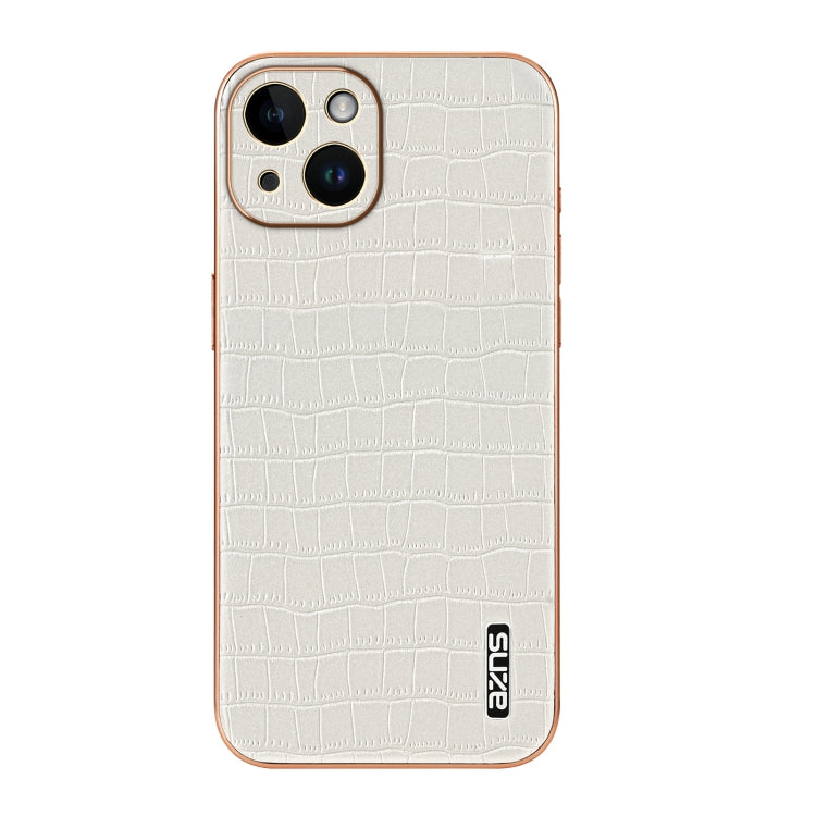 For iPhone 14 AZNS Electroplated Frame Crocodile Texture Full Coverage Phone Case(White)