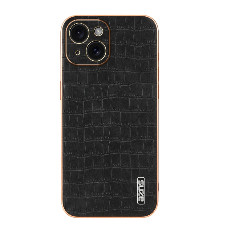 For iPhone 15 AZNS Electroplated Frame Crocodile Texture Full Coverage Phone Case(Black)