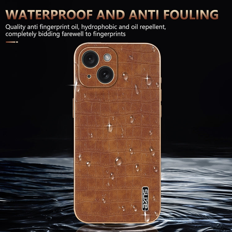 For iPhone 15 AZNS Electroplated Frame Crocodile Texture Full Coverage Phone Case(Black)