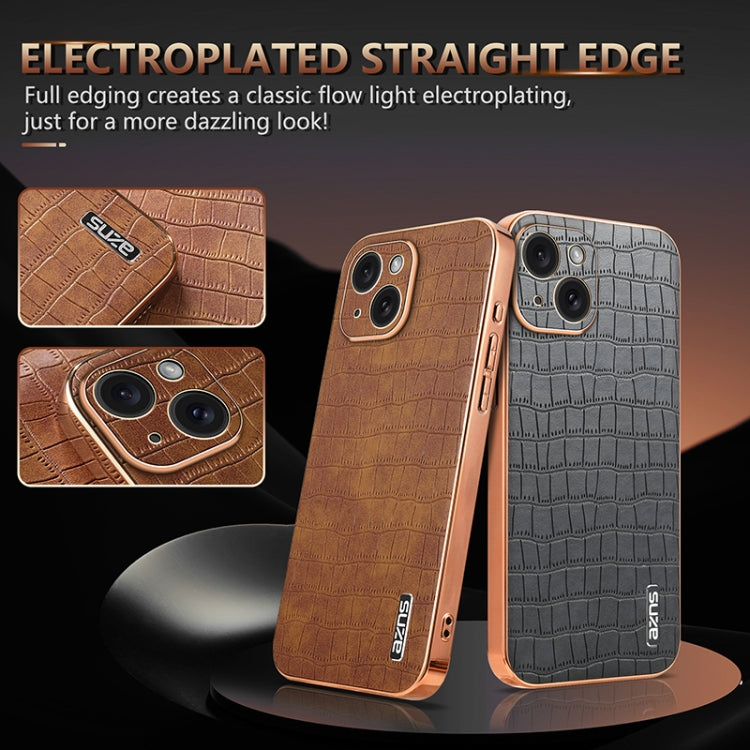 For iPhone 15 AZNS Electroplated Frame Crocodile Texture Full Coverage Phone Case(Green)