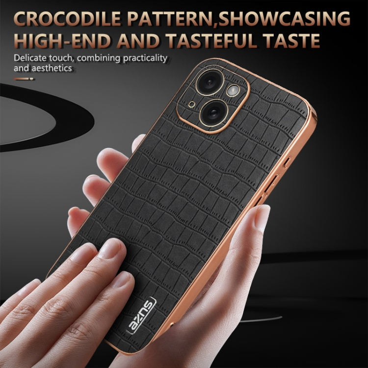 For iPhone 15 AZNS Electroplated Frame Crocodile Texture Full Coverage Phone Case(Green)