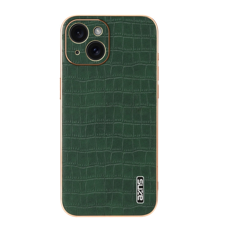 For iPhone 15 Plus AZNS Electroplated Frame Crocodile Texture Full Coverage Phone Case(Green)