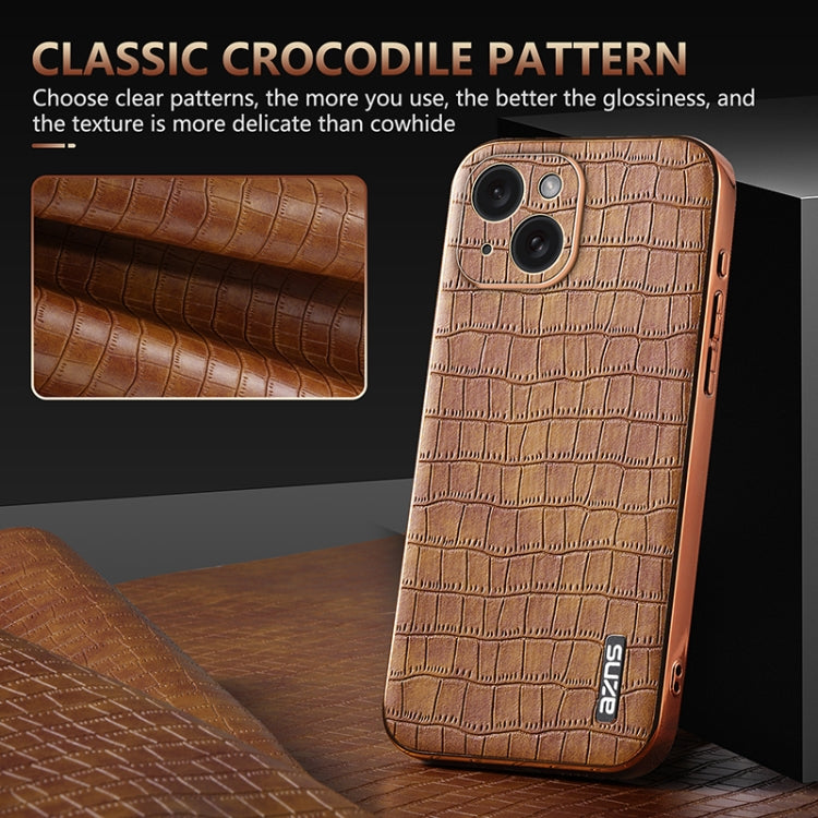 For iPhone 15 Plus AZNS Electroplated Frame Crocodile Texture Full Coverage Phone Case(Blue)